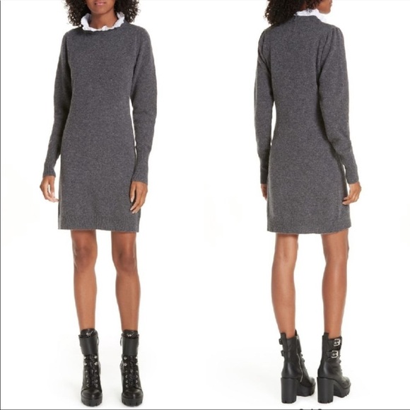 Sandro Ancolie Victorian Ruffle Eyelet Collar Long Sleeve Wool Sweater Dress - Picture 2 of 7